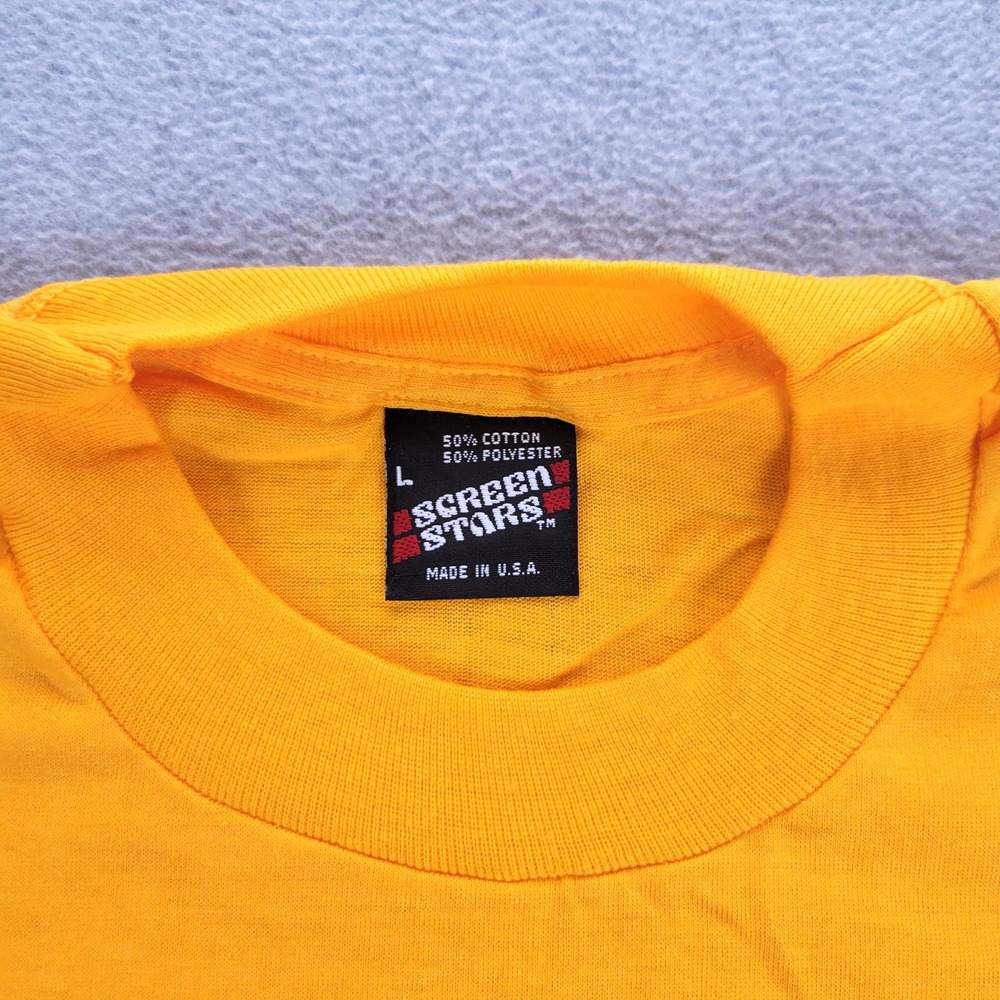 Screen Stars T-Shirt Men Large Yellow Vintage 80s Single Stitch Blank USA Made - Picture 2 of 6